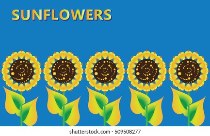 A field of sunflowers. Vector image. Design for banner, poster, leaflets, flyers.
