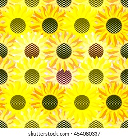 Field of sunflowers. Yellow seamless pattern.
