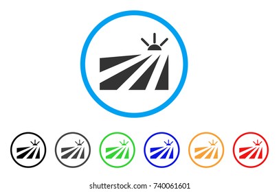 Field Sunset rounded icon. Style is a flat gray symbol inside light blue circle with bonus color versions. Field Sunset vector designed for web and software interfaces.