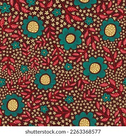 Field of tiny flowers seamless pattern. Cute print for summer and spring textiles. Vector illustration.