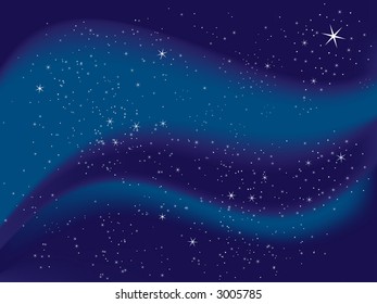 Field of tiny stars on a wavy blue background