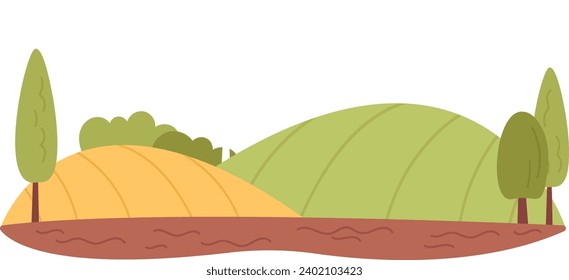 Field With Trees Landscape Vector Illustration