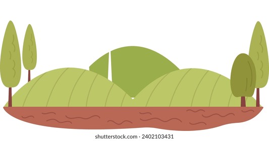 Field With Trees Landscape Vector Illustration