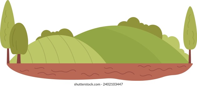 Field With Trees Landscape Vector Illustration