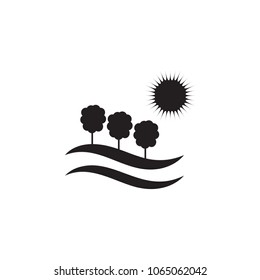 field with trees and sun icon. Element of landscape illustration. Premium quality graphic design icon. Signs and symbols collection icon for websites, web design, mobile app on white background