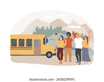 Field trip isolated concept vector illustration. School trip, excursion for pupils, student group journey, exploring nature, cultural experience tour, schooling process activity vector concept.