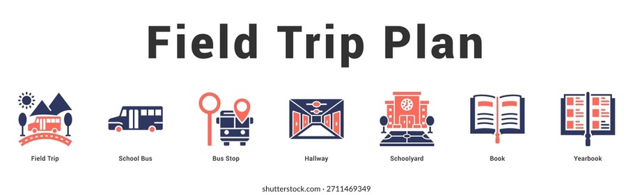Plan de excursión Ilustración de Anuncio de Web moderno y limpio con iconos temáticos para la comunicación visual
