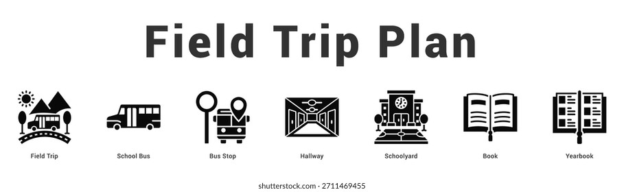 Plan de excursión Ilustración de Anuncio de Web moderno y limpio con iconos temáticos para la comunicación visual