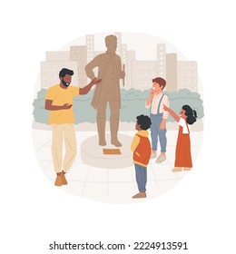 Field trips to local attractions isolated cartoon vector illustration. Field trip, homeschooling activity, adult and three children in front of a monument, historical attraction vector cartoon.