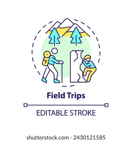 Field trips multi color concept icon. Experiential learning. Interaction with nature. Round shape line illustration. Abstract idea. Graphic design. Easy to use in presentation