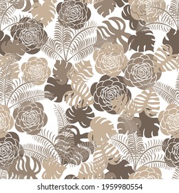 Field with tropical wild flowers on white background. Floral seamless pattern, vector.