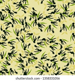 Field UFO camouflage of various shades of green and yellow colors. It is a colorful seamless pattern that can be used as a camo print for clothing and background and backdrop or computer wallpaper