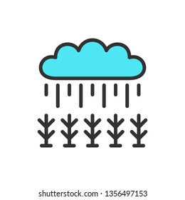 Field under rain flat color line icon.