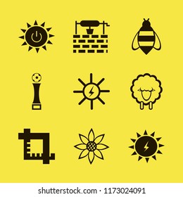 field vector icons set. with bee, solar power, football cup and crop in set