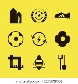 field vector icons set. with crop, spade pitchfork, football shoe and wheat harvest growth in set