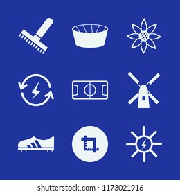 field vector icons set. with renewable energy, football shoe, crop and solar energy in set