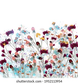 Field vector wild flowers meadow background vintage style