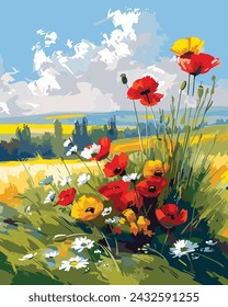 Field of Vibrance: Wild Poppies and Daisies in the Meadow, Cover Design	