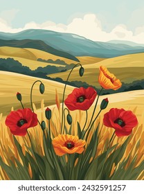 Field of Vibrance: Wild Poppies and Daisies in the Meadow, Cover Design	