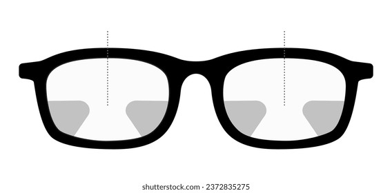 Field of view Eye frame glasses diagram fashion accessory medical illustration. Sunglass front view style, flat rim spectacles eyeglasses with lens sketch style outline isolated on white