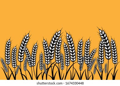 Field of Wheat , Barley or rye on a orange background. Vector illustration.