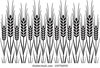 Field of Wheat, Barley or Rye vector visual graphic repeat pattern, black on white background, ideal for bread packaging, beer labels etc.