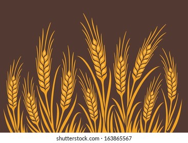 Field of Wheat, Barley or Rye vector visual illustration, golden yellow on natural brown background, ideal for bread packaging, beer labels etc.