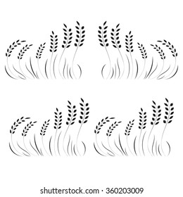 Field of wheat, black isolated on white background, vector illustration.