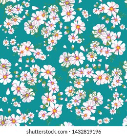 Field of white chamomile, great design for any purposes. Abstract bouquet design. Retro style.