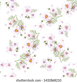 Field of white chamomile, great design for any purposes. Abstract bouquet design. Retro style.