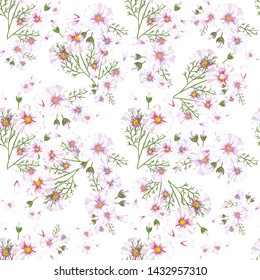 Field of white chamomile, great design for any purposes. Abstract bouquet design. Retro style.