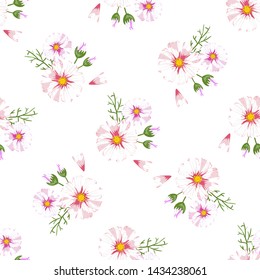 Field of white chamomile, great design for any purposes. Abstract bouquet design. Retro style.