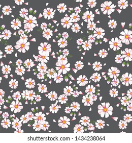 Field of white chamomile, great design for any purposes. Abstract bouquet design. Retro style.