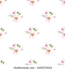 Field of white chamomile, great design for any purposes. Abstract bouquet design. Retro style.