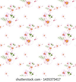 Field of white chamomile, great design for any purposes. Abstract bouquet design. Retro style.