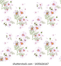 Field of white chamomile, great design for any purposes. Abstract bouquet design. Retro style.