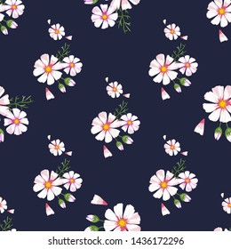 Field of white chamomile, great design for any purposes. Abstract bouquet design. Retro style.