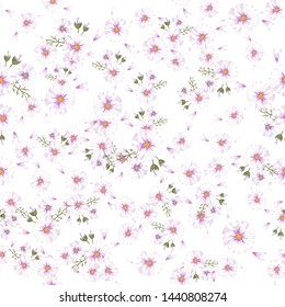 Field of white chamomile, great design for any purposes. Abstract bouquet design. Retro style.