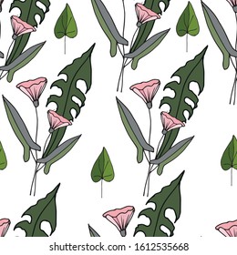 Field wild  flowers seamless pattern hand drawn vector illustration isolated on white 