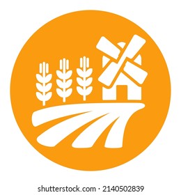 Field with a windmill and ears of wheat flat glyph icon. Agriculture sign. Graph symbol for your web site design, logo, app, UI. Vector illustration, EPS10.