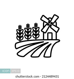Feld mit einer Windmühle und Ohren von Weizen Symbol. Agrarzeichen. Graph Symbol für Ihr Web-Site-Design, Logo, App, UI. Vektorgrafik, EPS10.