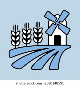 Field with a windmill and ears of wheat icon. Agriculture sign. Graph symbol for your web site design, logo, app, UI. Vector illustration, EPS10.