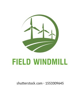Field windmill farm nature environment energy air modern technology green logo design