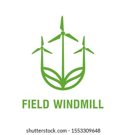 Field windmill farm nature environment energy air modern technology green logo design