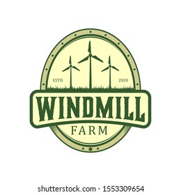 Field windmill farm nature environment energy air modern technology green logo design