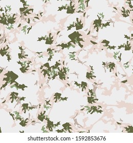 Field winter camouflage of various shades of white, beige and green colors. It is a colorful seamless pattern that can be used as a camo print for clothing and background and backdrop or wallpaper