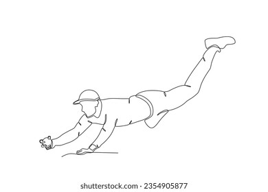 A fielder catches a cricket ball. Cricket one-line drawing