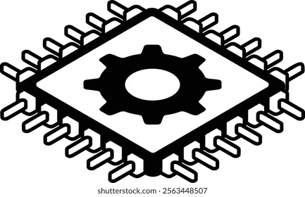 field-programmable gate array isometric vector, Artificial general intelligence symbol, Natural Language Processing sign, Machine Deep Learning illustration neural processing unit ai chip concept