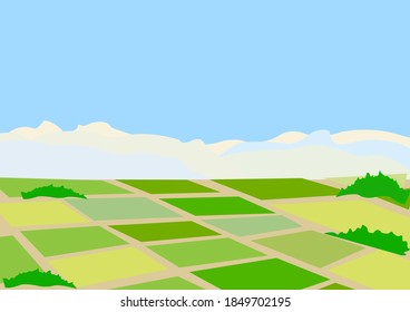 
fields with a beautiful view of the blue sky