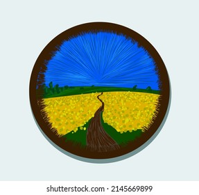 Fields of flowers. Beautiful hand-drawn landscape. eps1o